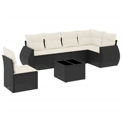 Produktbild von vidaXL 7-tlg. Garten-Sofagarnitur mit Kissen Schwarz Poly Rattan