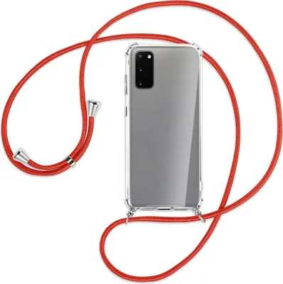 Produktbild von Handykette Backcover-Schutzhülle mit Band (Metall silberfarben) für Samsung Galaxy S20 (G980) - rot