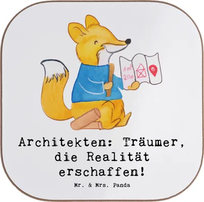 Produktbild von Mr. & Mrs. Panda Untersetzer Tasse Architekt Träumer - Weiß - Geschenk, Baukunst, handgefertigte Geschenke, Berufsliebe, Beruf, Architekturspruch, Glas, Coaster, Design