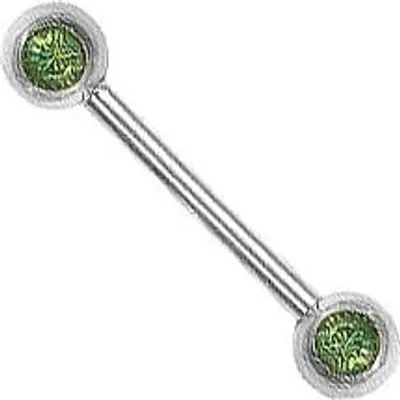 Produktbild von Brustwarzen Brust Hantel Piercing Edelstahl 2 Kristall Steine Farbe Leicht Grün JRB2S - 14.0 Millimeter