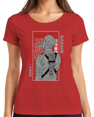 Imagen del producto de Camiseta retro para mujer, diseño de anime Jujutsu Kaisen, personaje Kento Nanami, color rojo, talla L