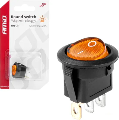 Immagine prodotto di Interruttore universale rotondo con illuminazione LED gialla 12V/24V 20A AMIO-03085