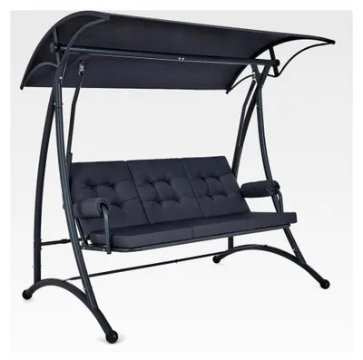 Produktbild von 3-Sitzer Hollywoodschaukel mit Liegefunktion, 3 Extradicken Sitzkissen & Silent-Haken, Gartenschaukel bis 300 kg belastbar, 193x119x185 cm, wetterfeste Schaukelbank für den Außenbereich (grau)
