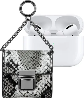 Produktbild von IDEAL OF SWEDEN, Mini-Tasche für AirPods Modell Cosmo Schlangenmusterkette, Weiß / Schwarz