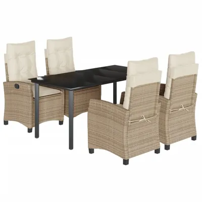 Produktbild von 5-tlg. Garten-Essgruppe mit Kissen Beige Poly Rattan