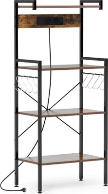 Immagine prodotto di Mensola da cucina con presa e 8 ganci a S - Marrone, 4 ripiani