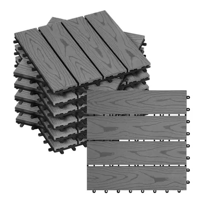 Obrázok produktu pre WOLTU WPC terasové dosky vzhľad dreva terasové dosky v podlahovej krytine s klik systémom, na terasu a balkón 30x30 cm v sade svetlosivá (11 kusov / 1 m²)