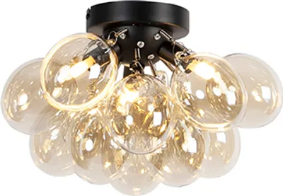 Produktbild von QAZQA - Design Deckenleuchte I Deckenlampe I Lampe I Leuchte schwarz mit Braunglas 3-flammig-Licht - Uvas I Wohnzimmer I Schlafzimmer - Kugel I Kugelförmig - LED geeignet G9