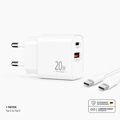 Obrázek produktu pro Rychlonabíječka se dvěma porty USB-C + USB-A, dvouportová nabíječka, rychlé nabíjení pro iPhone, iPad, Samsung, Google Pixel, tablet a další – Typ-C Typ-C 1 metr