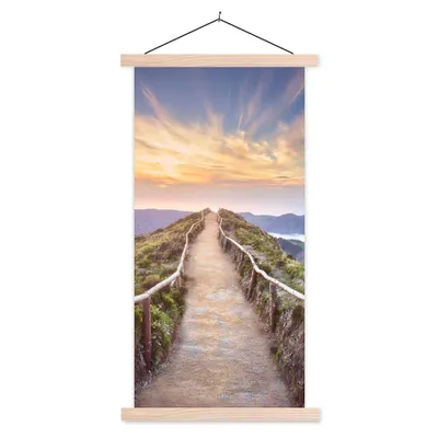 Produktbild von MuchoWow® Textilposter Berge - Natur - Weg 60x120 cm mit holzfarbenen Rahmen - Holz
