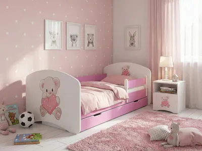 Immagine prodotto di Letto per bambini Happy Babies - con materasso e cassetto e protezione anticaduta, 70x140, letti per bambini e ragazzi per bambine, letto per bambini e ragazzi per bambini