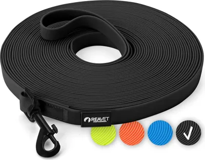 Produktbild von REAVET Schleppleine für Hunde 15 Meter, Schwarz I Robuste & wasserfeste Hundeleine lang I Übungsleine mit Gepolsterten Griff, Trainingsleine Laufleine für große & kleine Hunde…