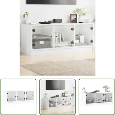 Image de The Living Store Armoire TV avec portes en verre blanc 102x37x42 cm