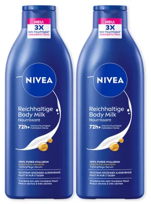Produktbild von NIVEA Reichhaltige Body Milk 2 x 400ml 72h+ Intensive Feuchtigkeit