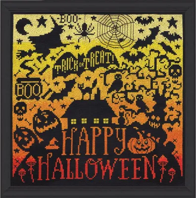 Produktbild von Design Works Kreuzstich Stickpackung "Fröhliches Halloween", Zählmuster, 25x25cm
