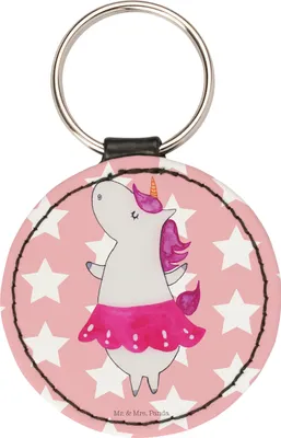 Produktbild von Mr. & Mrs. Panda Schlüsselanhänger Einhorn Ballerina - Rot Pastell - Geschenk, Party, Wohnung, Geburtstag, klein, schlüsselring anhänger, Unicorn, mini, Taschenanhänger