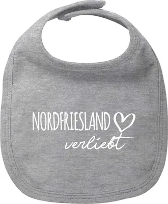 Produktbild von Huuraa Baby Lätzchen Nordfriesland verliebt Heather Grey Klettverschluss  Baumwolle Latz Geschenkidee