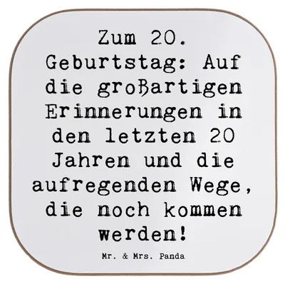 Produktbild von Mr. & Mrs. Panda Tischuntersetzer Spruch 20. Geburtstag - Weiß - Geschenk, Feier, Untersetzer für Gläser, Tassen, Alter, aufregende Wege, Jubiläum, enge Bekannte, Tasse