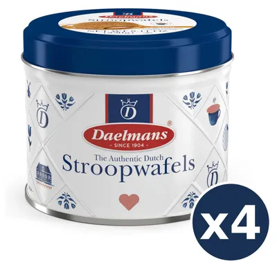 Produktbild von Daelmans Karamell-Stroopwafeln 4er-Bundle, 4 x 230g Dekorative Runddose, 32 Waffeln
