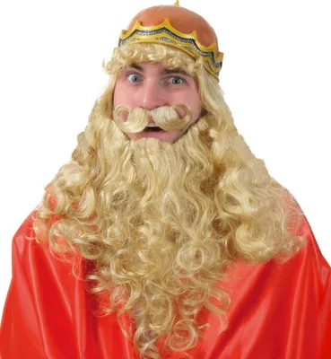 Produktbild von König Ludwig 3 tlg Perücke mit Krone ,Bart & Schnurrbart Karneval Fasching Party