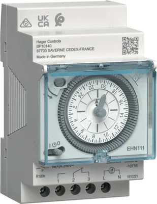 Immagine prodotto di Hager Interruttore orario elettromeccanico EHN111 con riserva di carica Timer giornaliero 1W 16A 1 (EHN111)