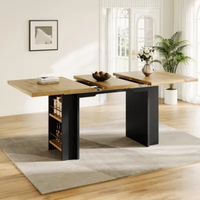 Produktbild von Esstisch Teleskoptisch, Tisch mit Regalen, Küchentisch, Ausziehtisch, mit Hilfe innenliegender Einlegeplatten auf 120-160cm ausziehbar (120-160×80cm)