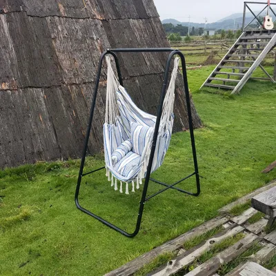 Produktbild von Hängesessel mit Gestell und Kissen 100 kg Indoor Outdoor Hängestuhl