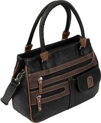 Produktbild von Damen Tasche Schultertasche Henkeltasche Handtasche Leder Optik   SCHWARZ-BRAUN (15109)