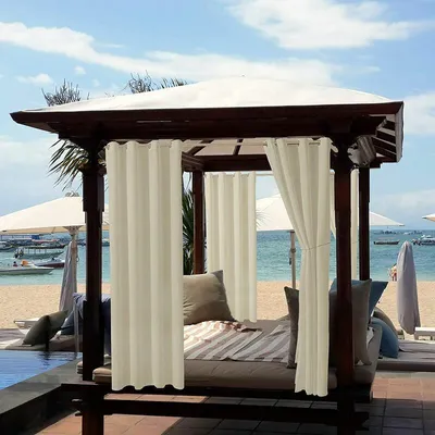 Produktbild von Outdoor Vorhänge mit Ösen, Blickdicht Thermisch Isoliert UV Schutz Vorhänge, Wasserdicht & Winddicht, Outdoor Vorhang für Garten Terrasse Pavillon Veranda Balkon - 1 Stück (132 x 213 cm, Beige)