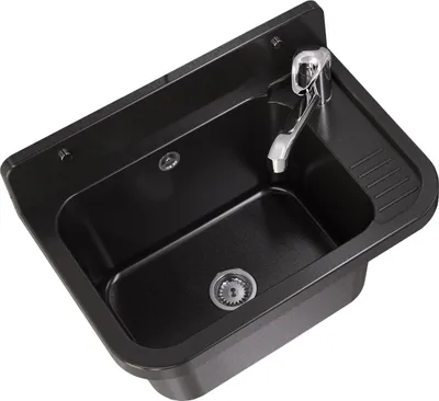 Immagine prodotto di Granitan - Lavatoio - Lavandino 50x34 cm - Lavello nero - con miscelatore e sifone - PARON