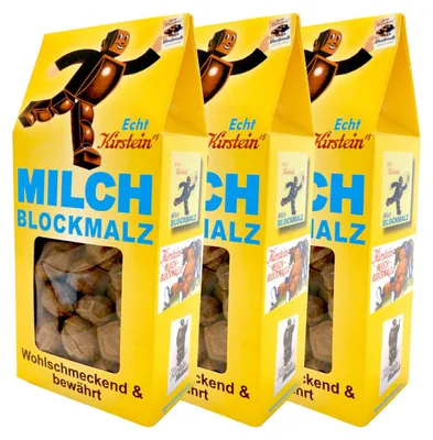 Productafbeelding van Kirstein melkblokken, maltbonbons in een doos, 150g, 3-stuks verpakking