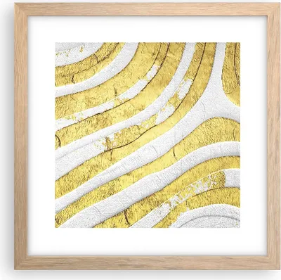 Produktbild von Gerahmtes Poster - Rahmen in heller Eiche - Abstraktion Gold Weiß - 30x30 cm - Wand Bild - Wanddeko - Wandbilder - Kunstposter - Wandposter - Bilderrahmen - Bilder - Kunstdruck - P2NAC30x30-4511