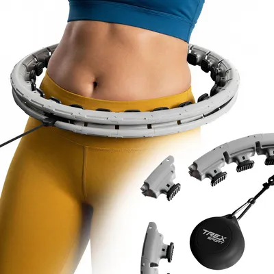 Produktbild von TREX SPORT Hula Hoop Reifen TX-010CHH mit Gewicht 400g | Smart Fitnessreifen für Abnehmen verstellbar, 360° Massage mit Noppen, 24 Segmente | Grau