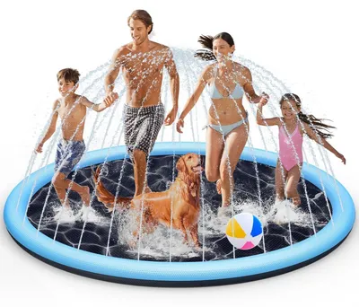 Produktbild von Wassermatte Sprühmatte Wasserspielmatte für Kinder und Haustiere - 200 cm - Rutschfest - Bis 1,5 m Wasserhöhe - Faltbar
