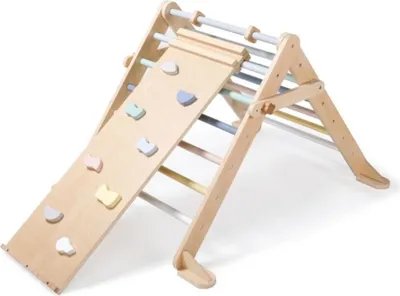 Produktbild von eliNeli Mitwachsendes Montessori Pikler Dreieck 68 cm mit Brett 2 in 1 - Set Pastell