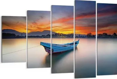 Produktbild von Bild auf Leinwand - Leinwandbild - 5 Teile - Westen Sonne Boot - 150x100cm - Wand Bild - Wanddeko - Wandbilder - Leinwanddruck - Bilder - Wanddekoration - Leinwand bilder - Wandbild - EG150x100-4791