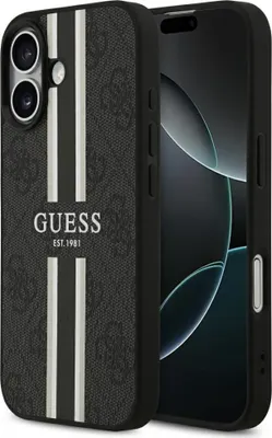 Image de GUESS Étui pour téléphone portable iPhone 17, Guess Hardcase 4G Printed Stripes avec MagSafe, noir