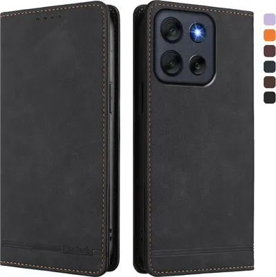Obrázek produktu pro Pouzdro pro Motorola Moto G56, retroPolyuretankožené flip pouzdro s stojánkem a přihrádkami na karty Černý