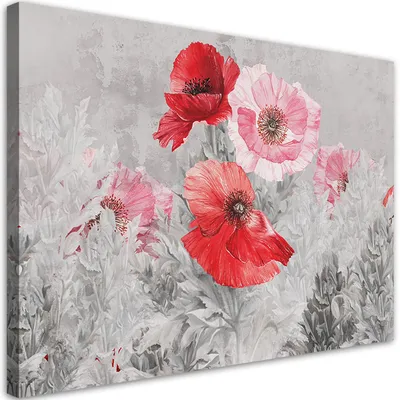Produktbild von Leinwandbild Rote Mohnblumen auf einer grauen Wiese 120x80 Feeby Rot bild für die wand bereit zum aufhängen