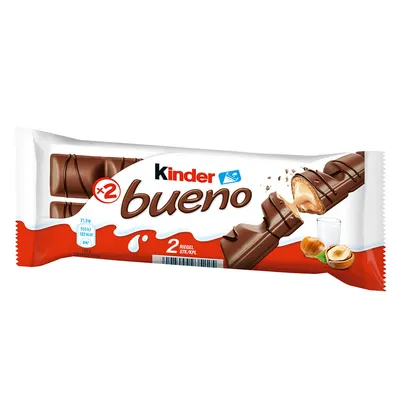 Obrázek produktu pro Ferrero Kinder Bueno, Chocolate snacks, 43 g, 2384 kJ, 572 kcal, 41,2 g, 8,6 g