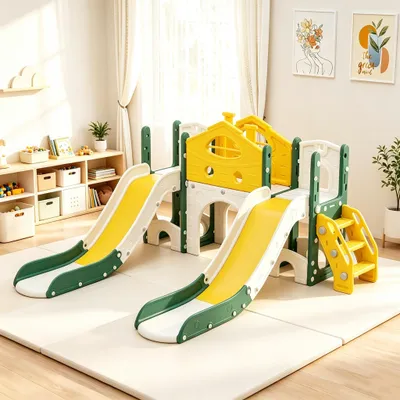 Produktbild von INONEFT 7 in 1 Kinderrutsche, Doppelrutsche, Steg, Treppen, Klettergerüst und Teleskop, Kinder Spielplatz für Indoor & Outdoor