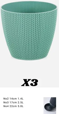 Produktbild von 3 grüne Blumenkübel - gehäkelt - 17 cm - Serinova - Kräutertöpfe - Smartpot mit Wasserschale