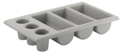 Produktbild von APS 11960 Besteckbehälter GN 1/1, 53 x 32,5 cm, Höhe 10 cm, Polypropylen, grau, 3 Mulden und 3 Köcher,  Germany