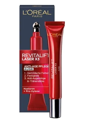 Produktbild von L'Oréal Paris Anti-Aging-Augenpflege mit Dreifachpower für Frauen: für gemilderte Falten, reduzierte Tränensäcke, straffere Haut mit Pro-Retinol, Vitamin C und Hyaluronsäure, RevitaLift Laser, 15ml