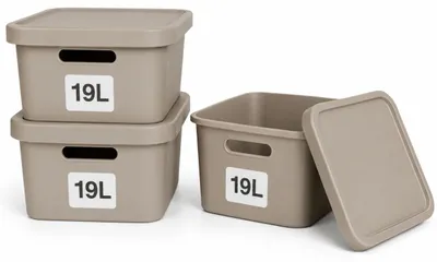 Produktbild von Plastard Aufbewahrungsbox mit Deckel 3er-Set 19 Liter in Beige