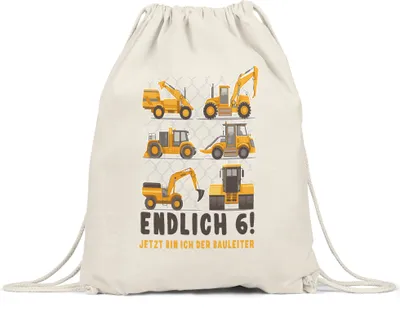 Produktbild von Endlich 6 Turnbeutel 6. Geburtstag Geburtstagskind Kindergeburtstag Bagger Baustelle Baumeister