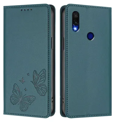 Obrázek produktu pro Kožené pouzdro pro Xiaomi Redmi 7, motýlí ražbou, peněženkové flip pouzdro se stojánkem Zelená