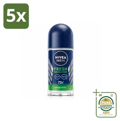 Image de 5 déodorants roll-on NIVEA MEN Fresh Sensation - 50 ml - Pack économique - 5 pièces