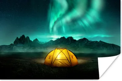 Produktbild von MuchoWow® Poster Nordlichter - Zelt - Lampe 90x60 cm - Schlafzimmer