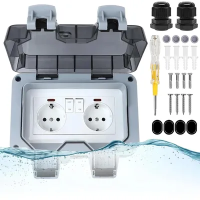 Image de Boîtier étanche pour prises extérieures - Prise extérieure - 16 A, 250 V - Avec contact de protection - Couvercle rabattable